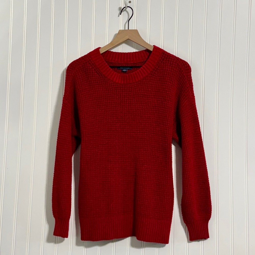 American Eagle Sweater Womens M Red Chunky Waffle Knit Crewneck Soft Cozy Casual
